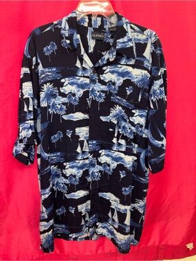 Puritan Blue Floral Rayon Camp Shirt